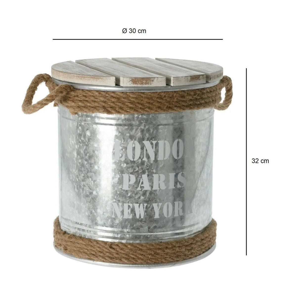 Beistelltisch mit Stauraum Metall Holz Hocker Tonne Industrie Ø 30 x Höhe 32 cm