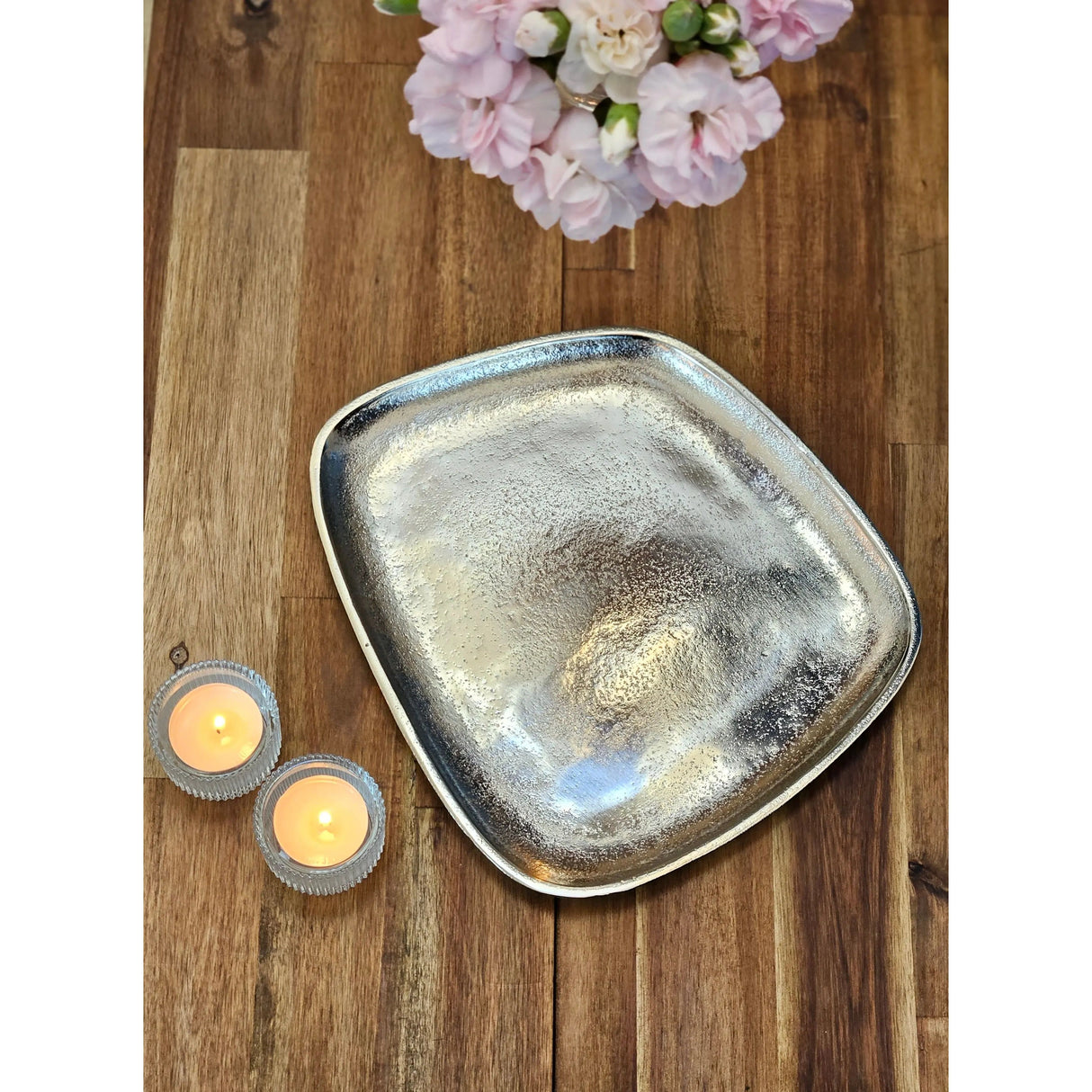 Dekoteller Metall silber Dekoschale Metallteller Deko Schale Teller 25 x 22 cm