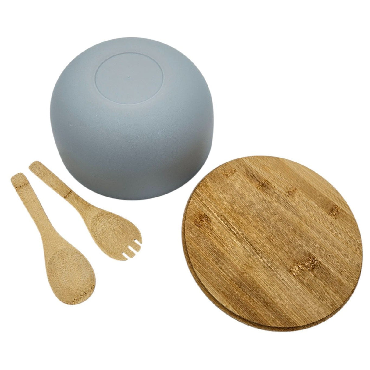 Salatschüssel mit Besteck Bambus grau 23 cm Holz Salatbesteck grau