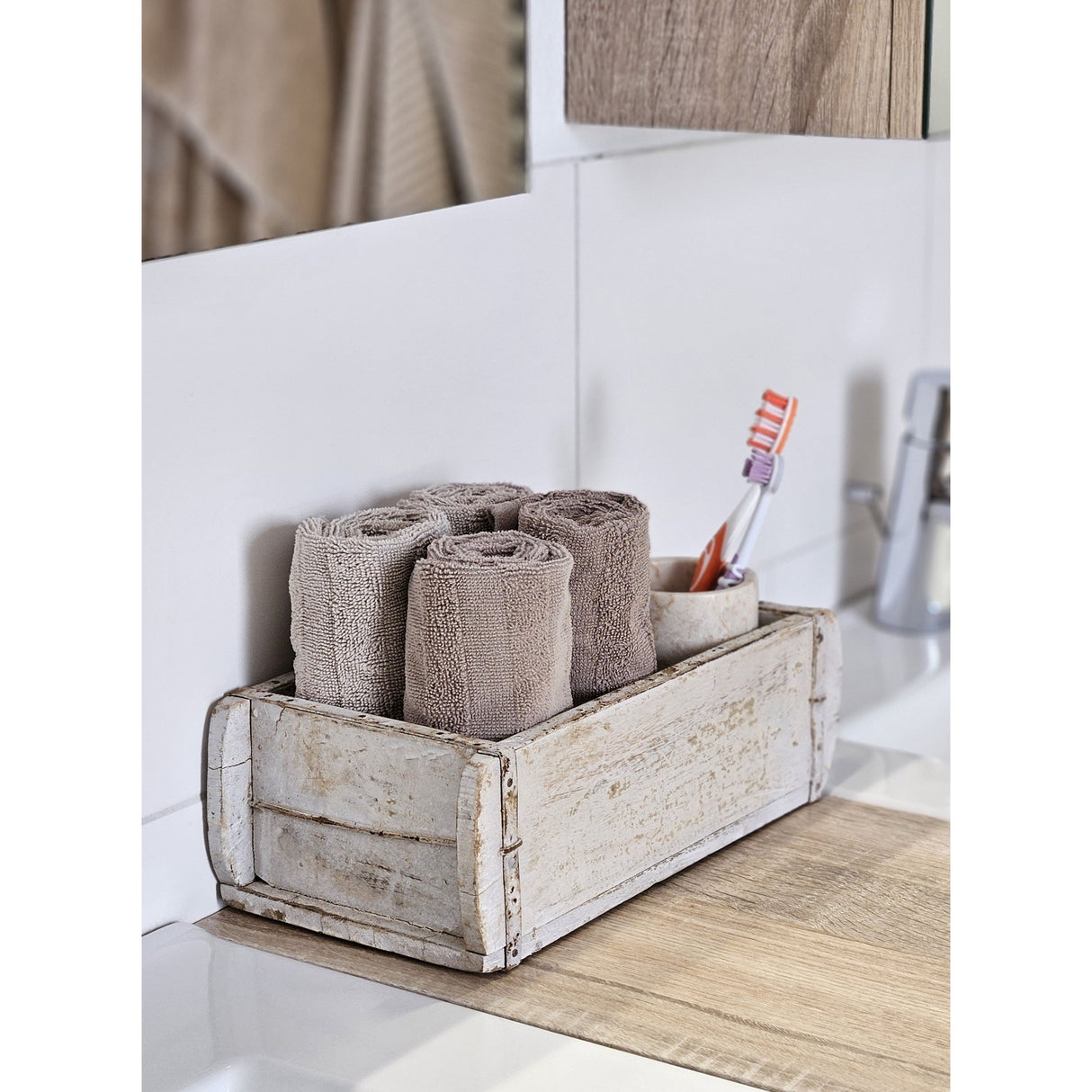 Holzkiste weiß Ziegelform Ziegelsteinform Kiste recyceltes Holz Kasten 30 cm