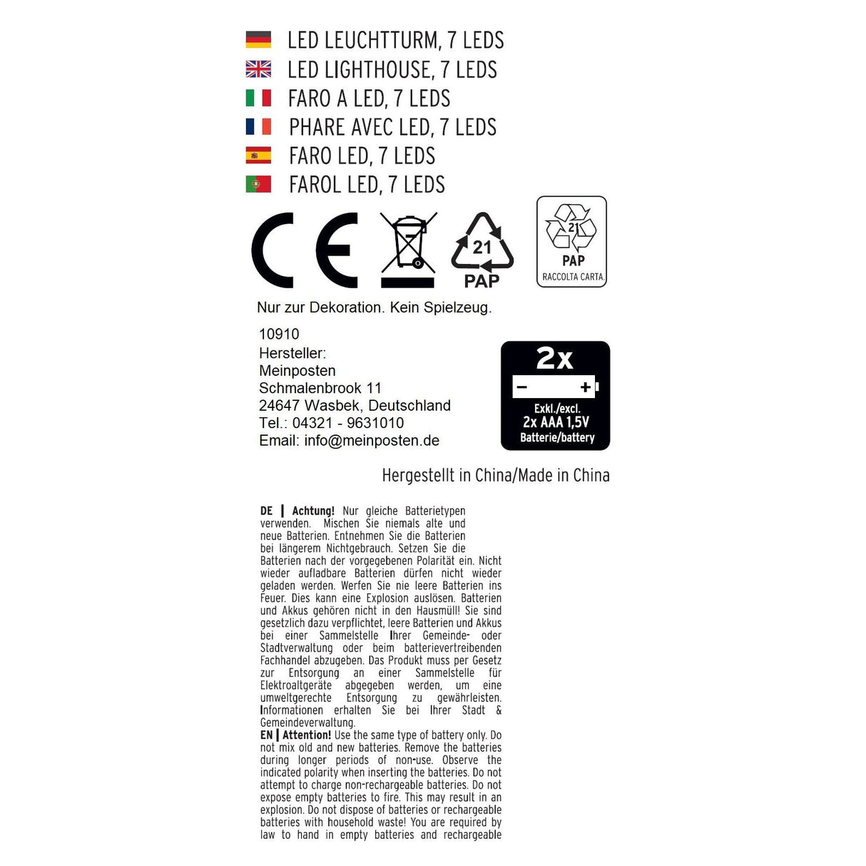 Leuchtturm beleuchtet Holz LED Deko Dekoration Maritim Anker Strand Meer H 24 cm