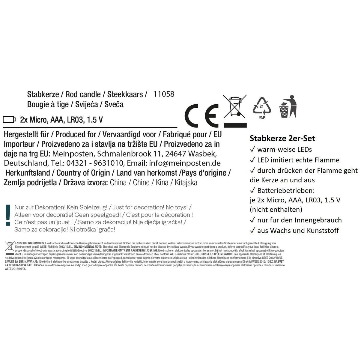 Kerze LED 2er Set Batteriebetrieb warmweiß flackern Stabkerzen Creme Rot Wachs
