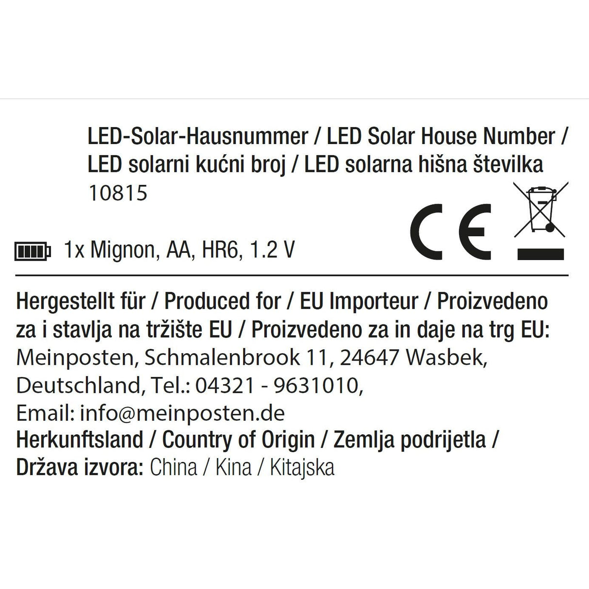 Hausnummernschild LED Beleuchtet Solar Edelstahl Hausnummernbeleuchtung