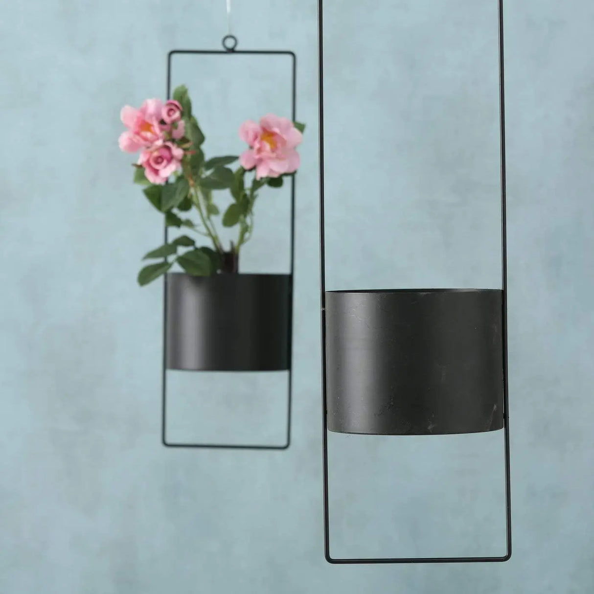 Hängetopf Blumentopf Metall schwarz indoor outdoor Balkon Fenster Blumenampel 2er set