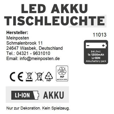 Lampe LED ohne Kabel Touch Tischleuchte Tischlampe Leuchte kabellos dimmbar
