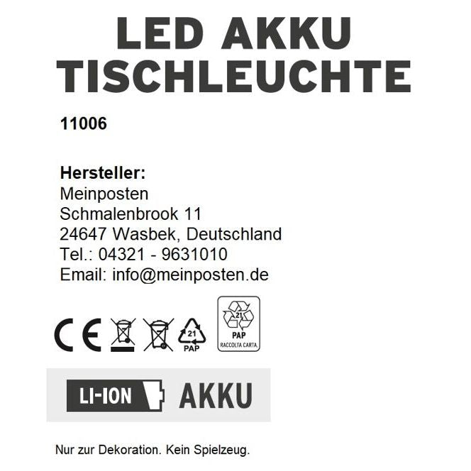 Lampe LED ohne Kabel Touch Tischleuchte Tischlampe Leuchte kabellos dimmbar