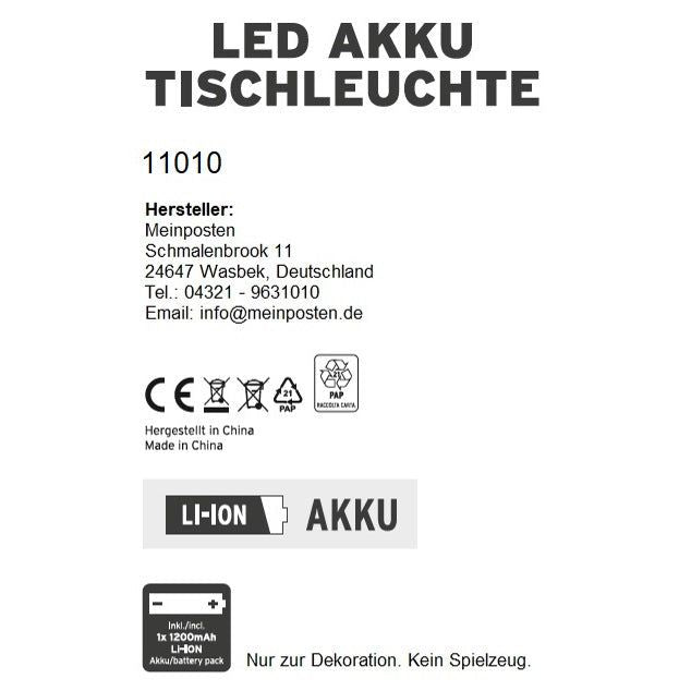 Lampe LED ohne Kabel Touch Tischleuchte Tischlampe Leuchte kabellos dimmbar