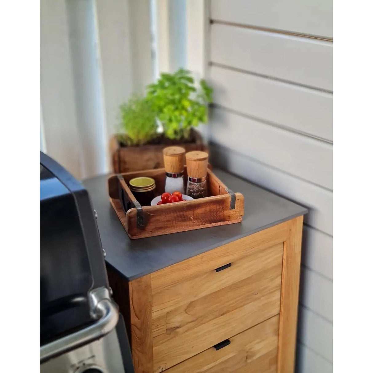 Tablett Ziegelform Kiste Holzkasten recyceltes Holz Landhaus Kasten 31x25 cm