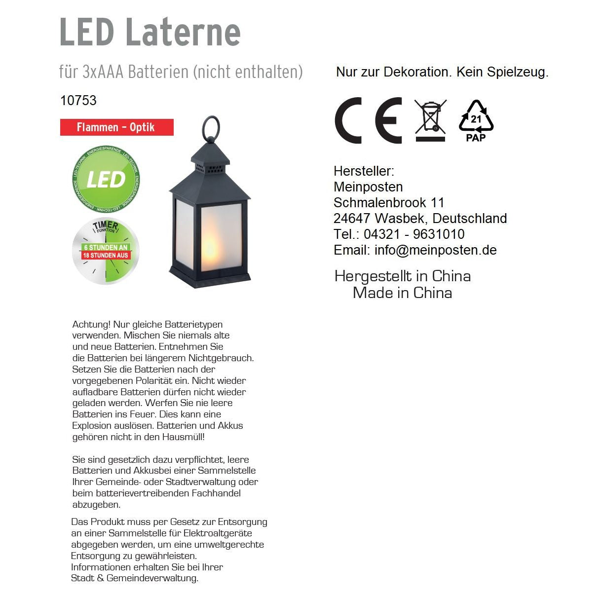Laterne LED mit Timer batteriebetrieben flackerndes Licht Windlicht schwarz Deko