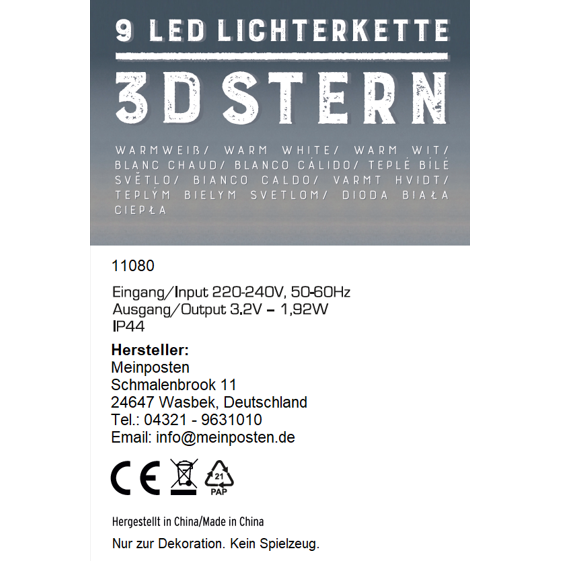 Lichterkette Weihnachtssterne LED warmweiß Fenster 3D Sterne mit Stecker 740cm