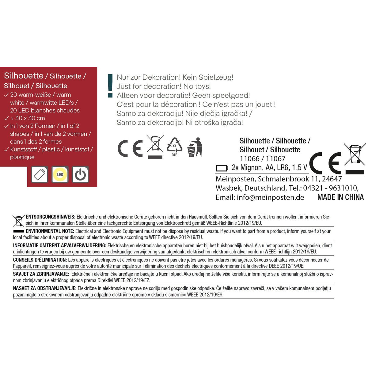 Herz Stern Fenster LED Silhouette Warmweiß Weihnachtsbeleuchtung 30cm Deko grün