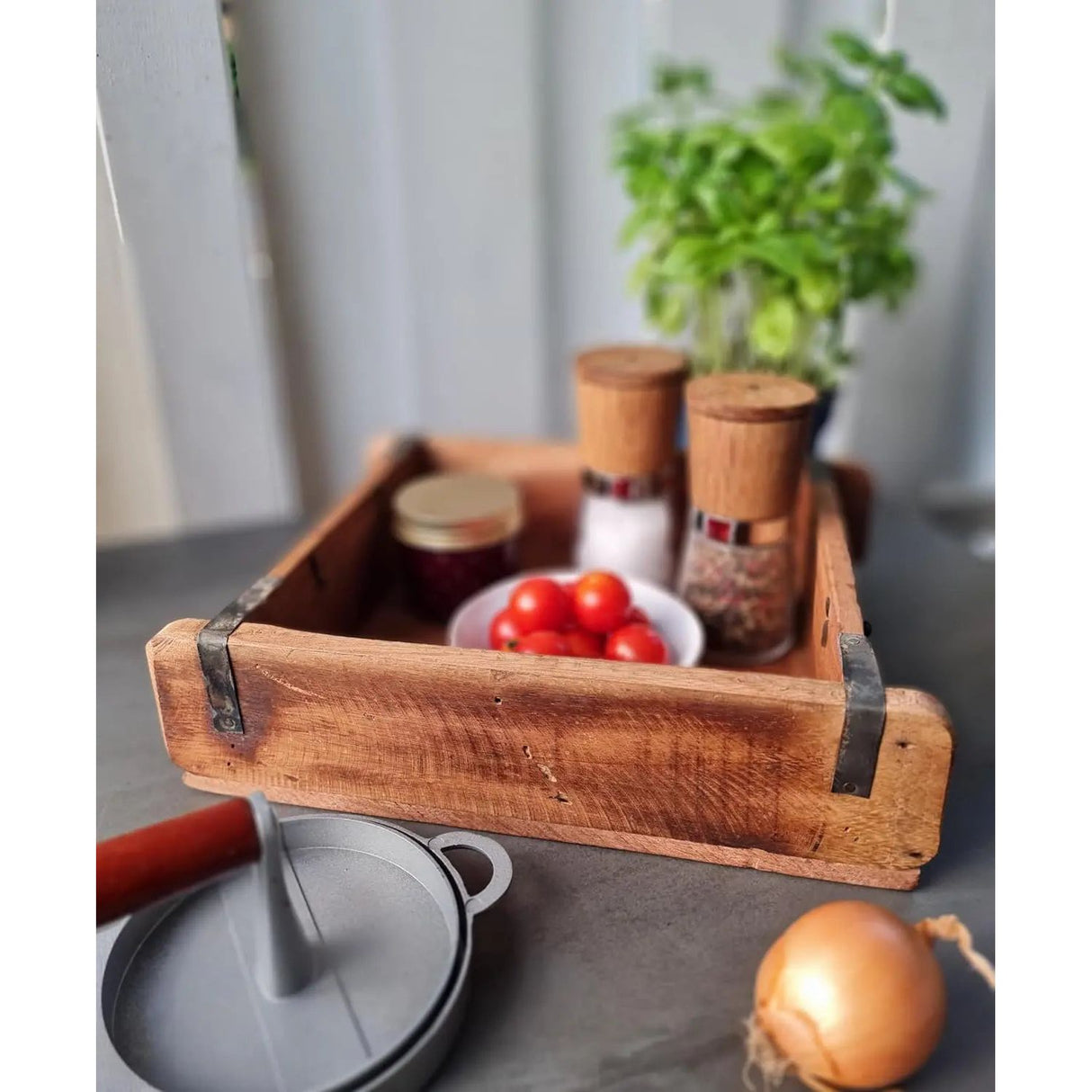 Tablett Ziegelform Kiste Holzkasten recyceltes Holz Landhaus Kasten 31x25 cm