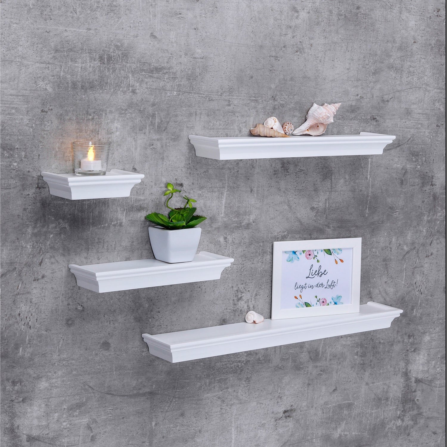 Wandregal weiß Landhaus Bücherregal 15-61 cm Wandboard Hängeregal Schweberegal