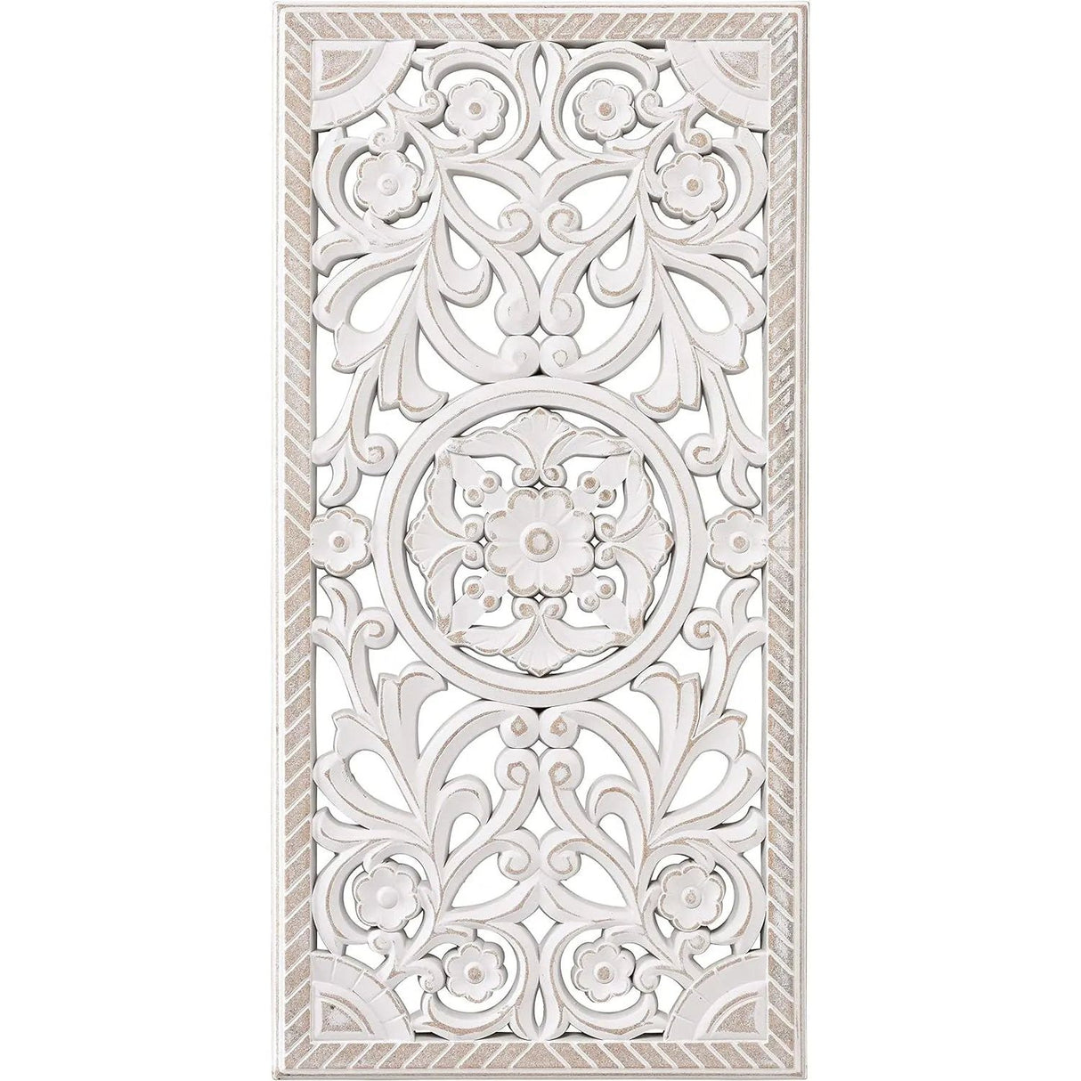 Wandornament Holz weiß 60x30 cm shabby Landhaus Ornament Holzornament Holzbild