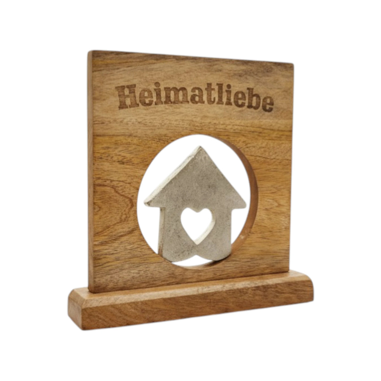 Dekoschild mit Haus Herz Mangoholz Metall Aufsteller Schild Wohnaccessoire Holz - Holzschild