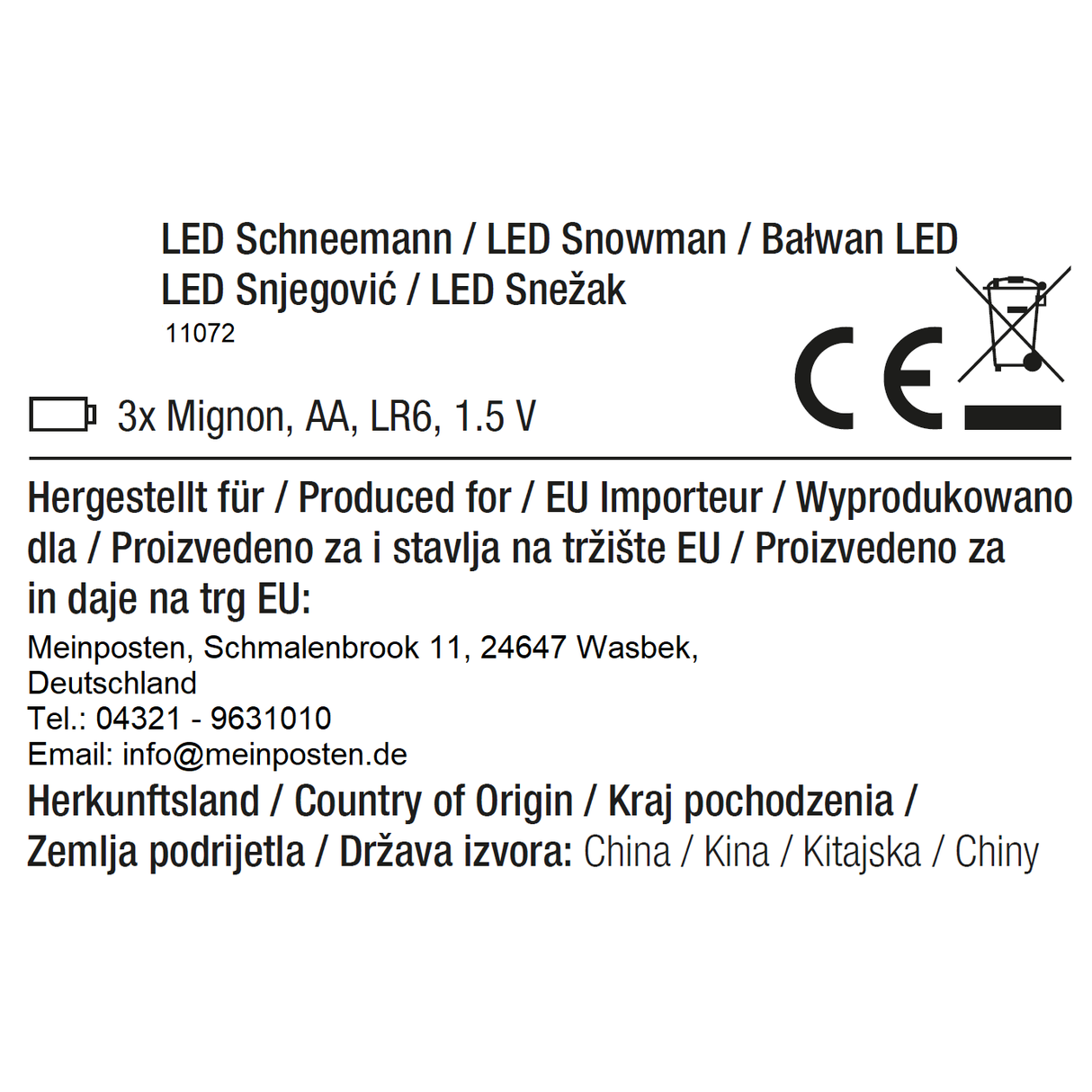 Schneemann mit warmweiß LED Beleuchtung Schal & Mütze rot Weihnachtsdeko H 20 cm