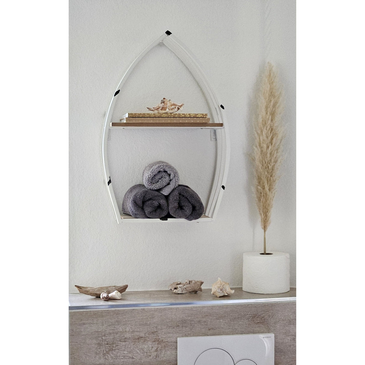 Regal Boot Weiß Wandregal Maritim Metall MDF-Holz 48x32x12 cm Dekoregal Shabby