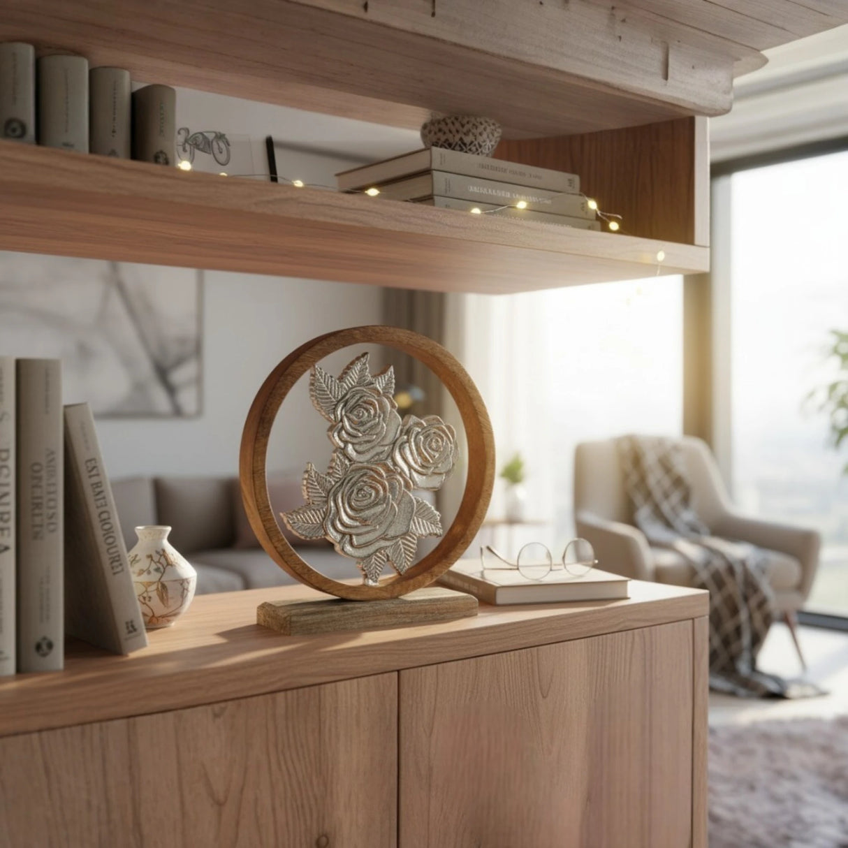 Dekoschild mit Blumen Deko Schild Aufsteller Holzschild Metall Rosen Geschenk Mangoholz