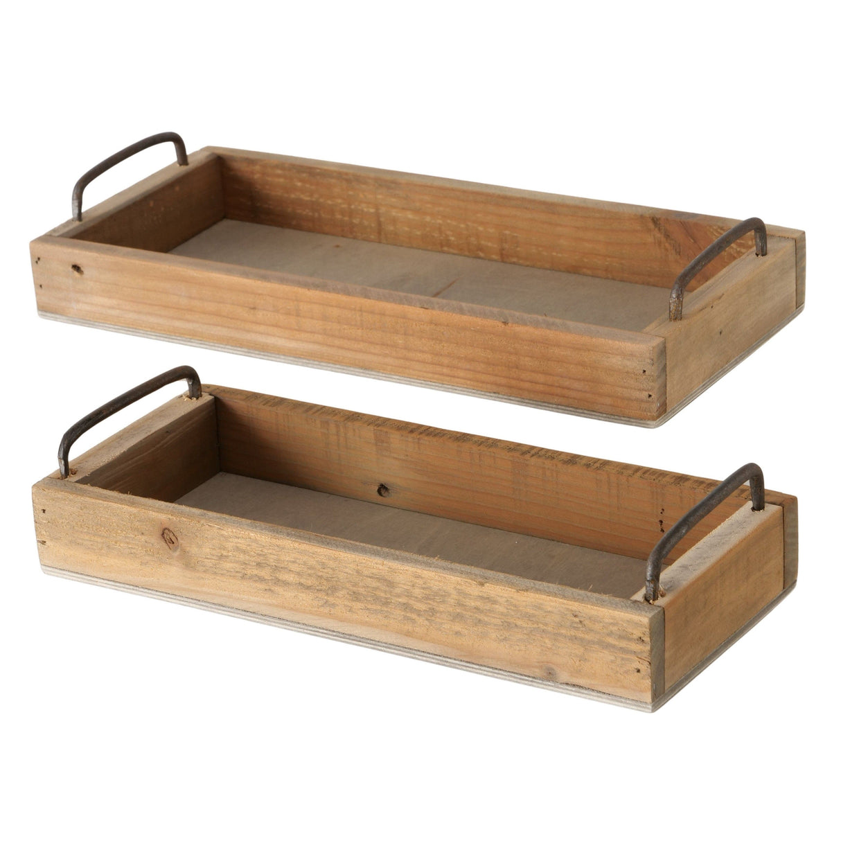 Dekotablett Serviertablett Holztablett braun 38 cm Holz Metallgriff dekorativ 2er Set