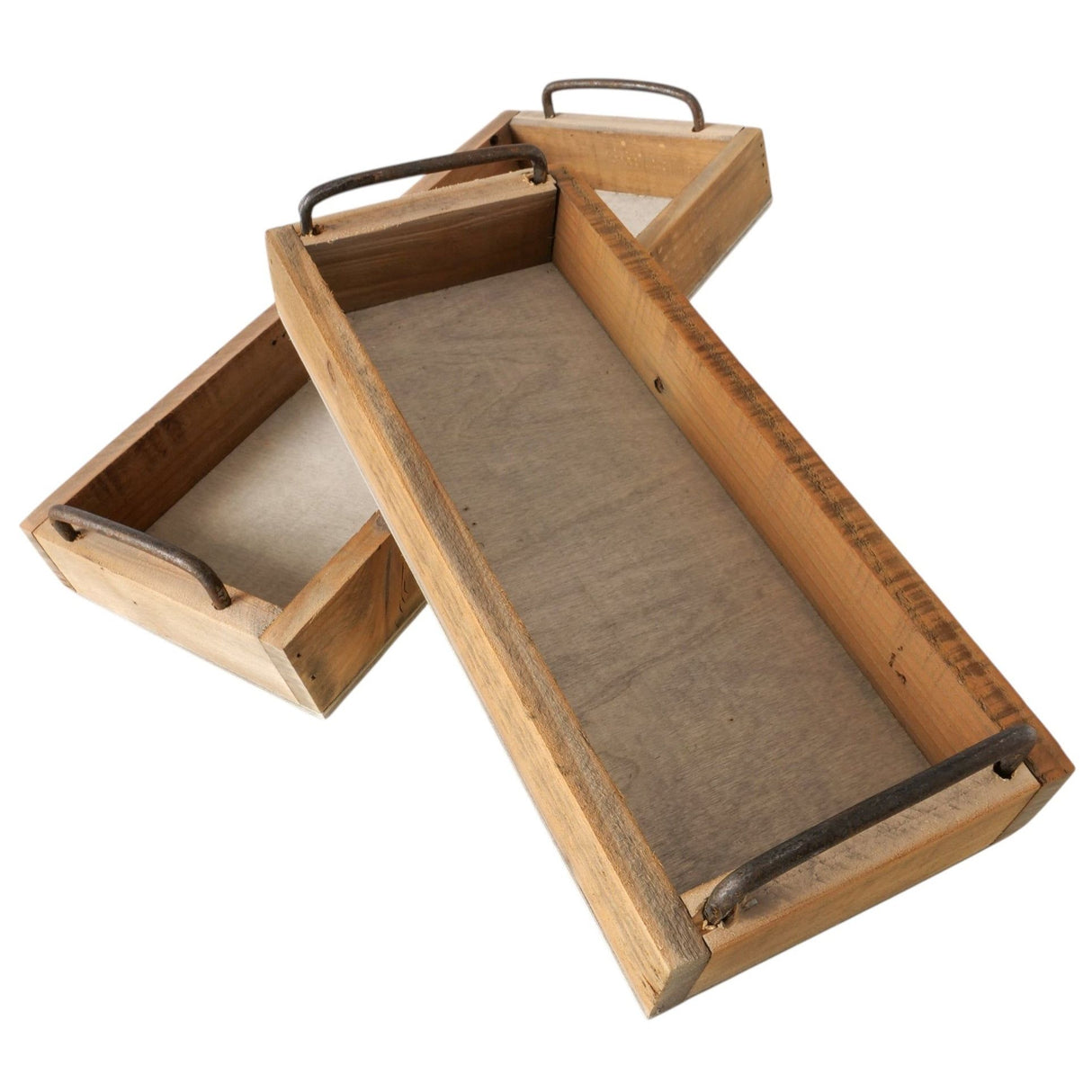 Dekotablett Serviertablett Holztablett braun 38 cm Holz Metallgriff dekorativ 2er Set