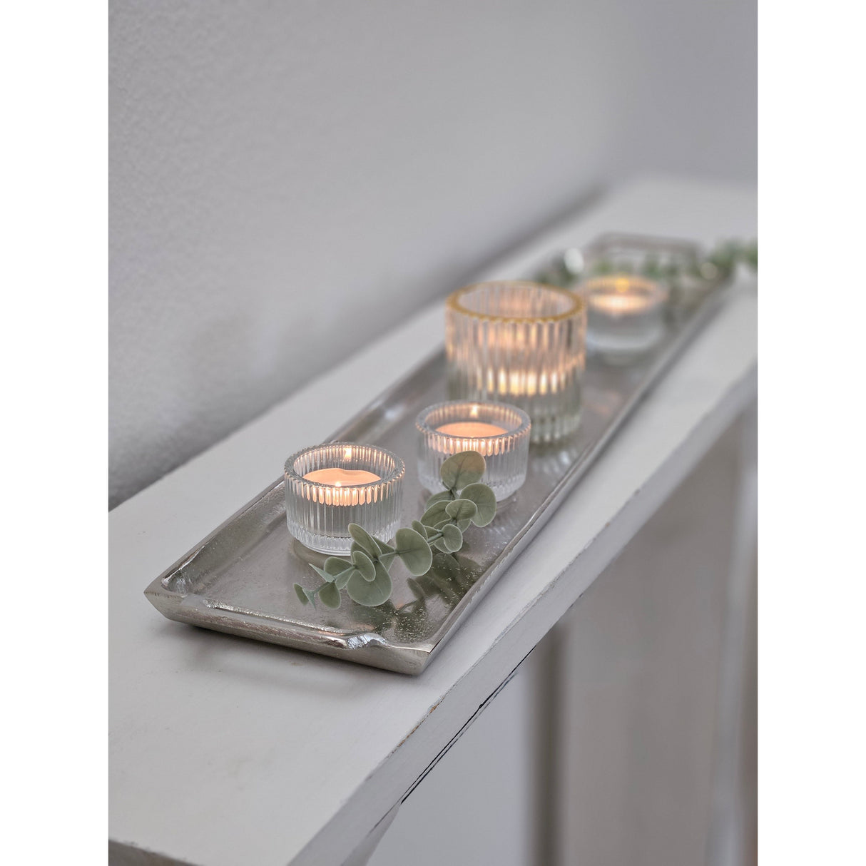 Metalltablett Tablett Serviertablett lang 59 cm Dekotablett silber mit Henkel