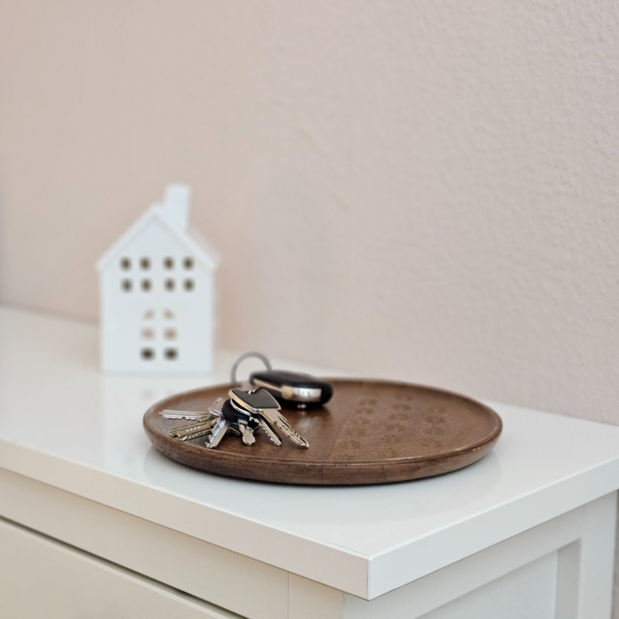 Holzteller Deko Teller Kerzenteller rund 22 o 30 cm Blattmuster braun Mangoholz dekobrett