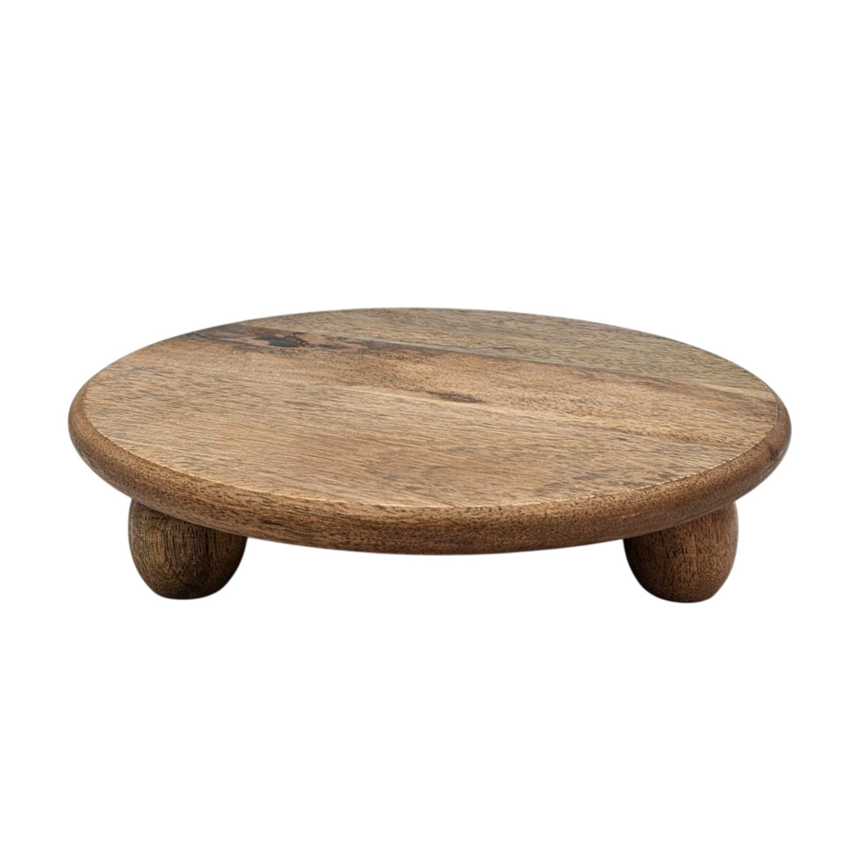 Dekoteller rund auf Füßen Kerzentablett Mangoholz 29 cm Holztablett Blumenhocker Dekorativ