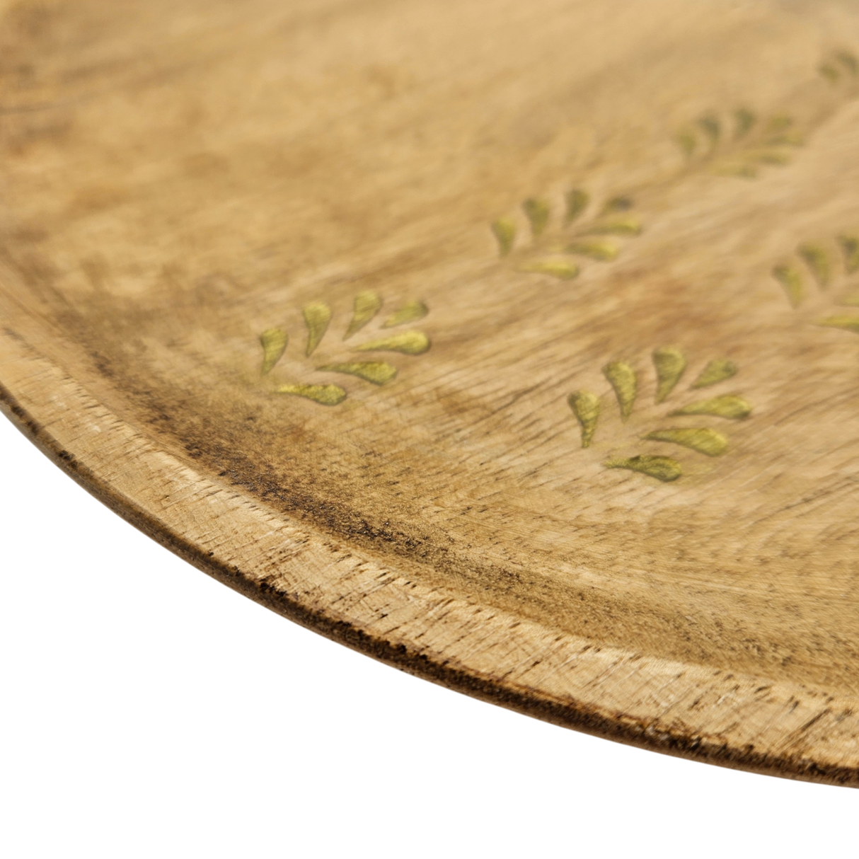 Holzteller Deko Teller Kerzenteller rund 22 o 30 cm Blattmuster braun Mangoholz dekobrett