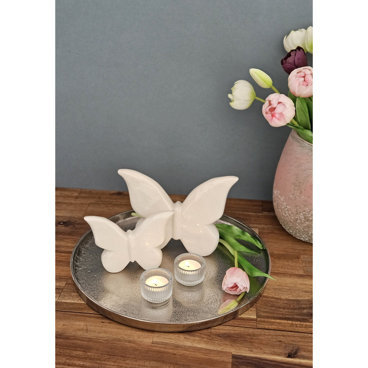 Deko Teller Schale silber rund 35 cm Kerzentablett Schale Metall Dekoration schwere Qualität