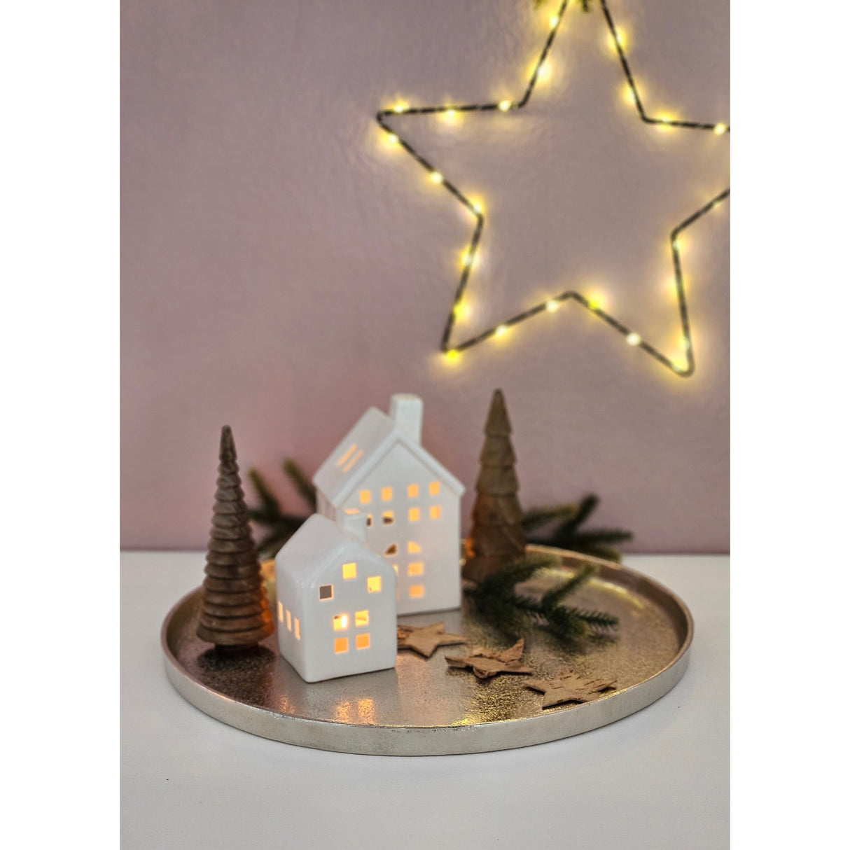 Deko Teller Schale silber rund 35 cm Kerzentablett Schale Metall Dekoration schwere Qualität