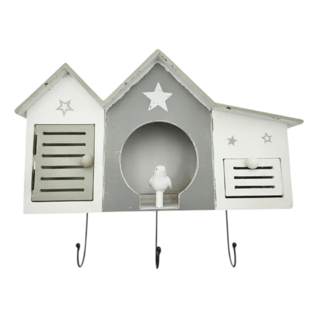 Wandgarderobe weiß Shabby Landhaus – 3 Haken 1 Schublade Haus & Stern Flurgarderobe - Garderobe