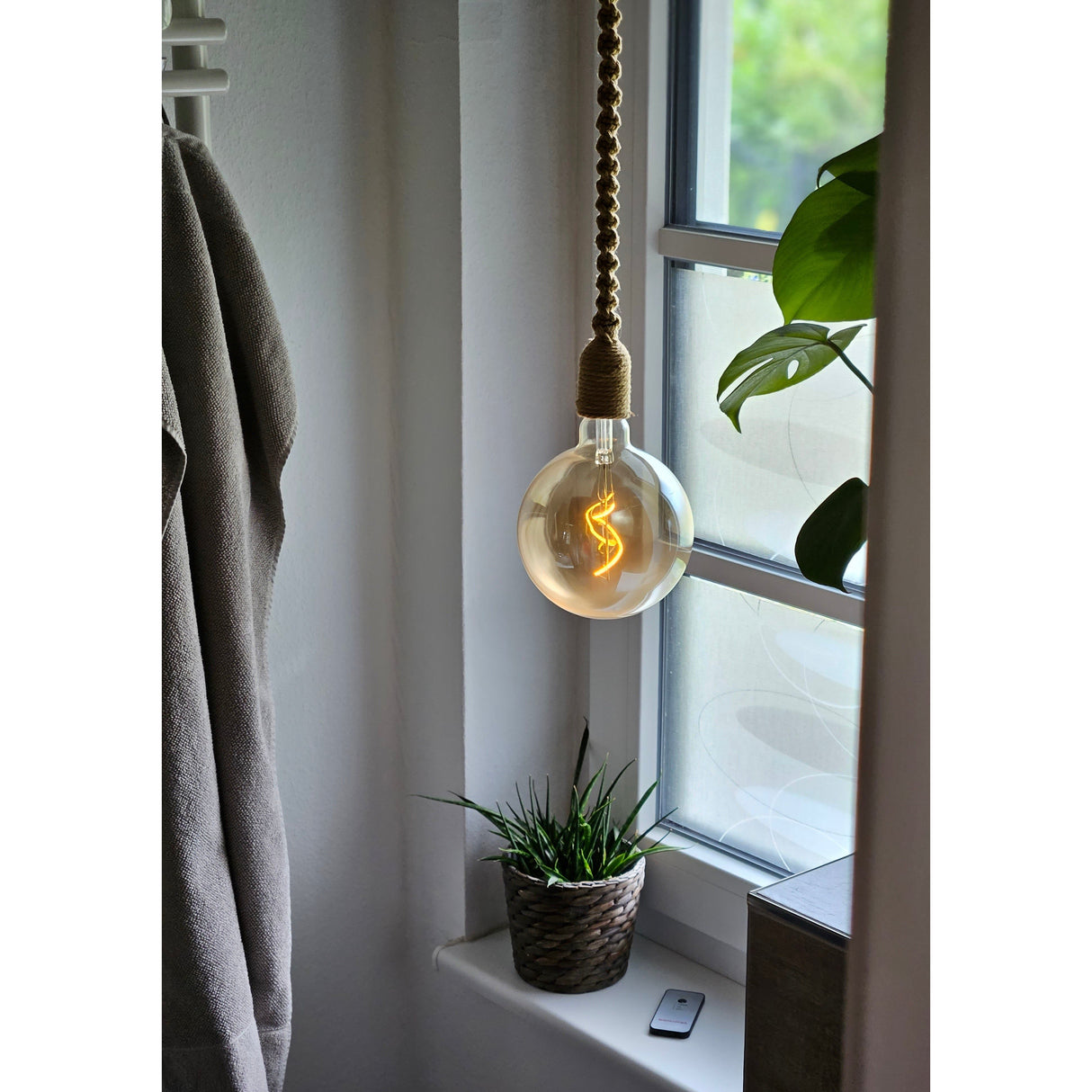 Hängelampe LED Braun Seil Macrame Hängeleuchte Timer Fernbedienung Ø15cm Lampe