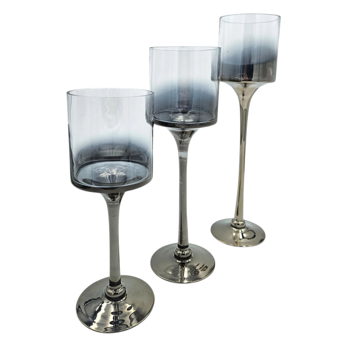 Kerzenleuchter aus Glas 3er Set Kerzenglas Windlicht Weihnachten silber Stumpenkerzen