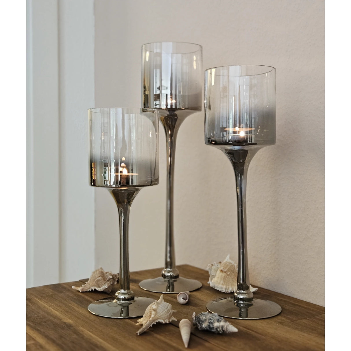 Kerzenleuchter aus Glas 3er Set Kerzenglas Windlicht Weihnachten silber Stumpenkerzen