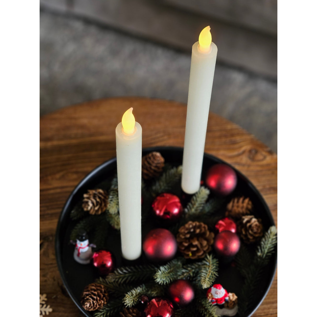 Kerze LED 2er Set Batteriebetrieb warmweiß flackern Stabkerzen Creme Rot Wachs