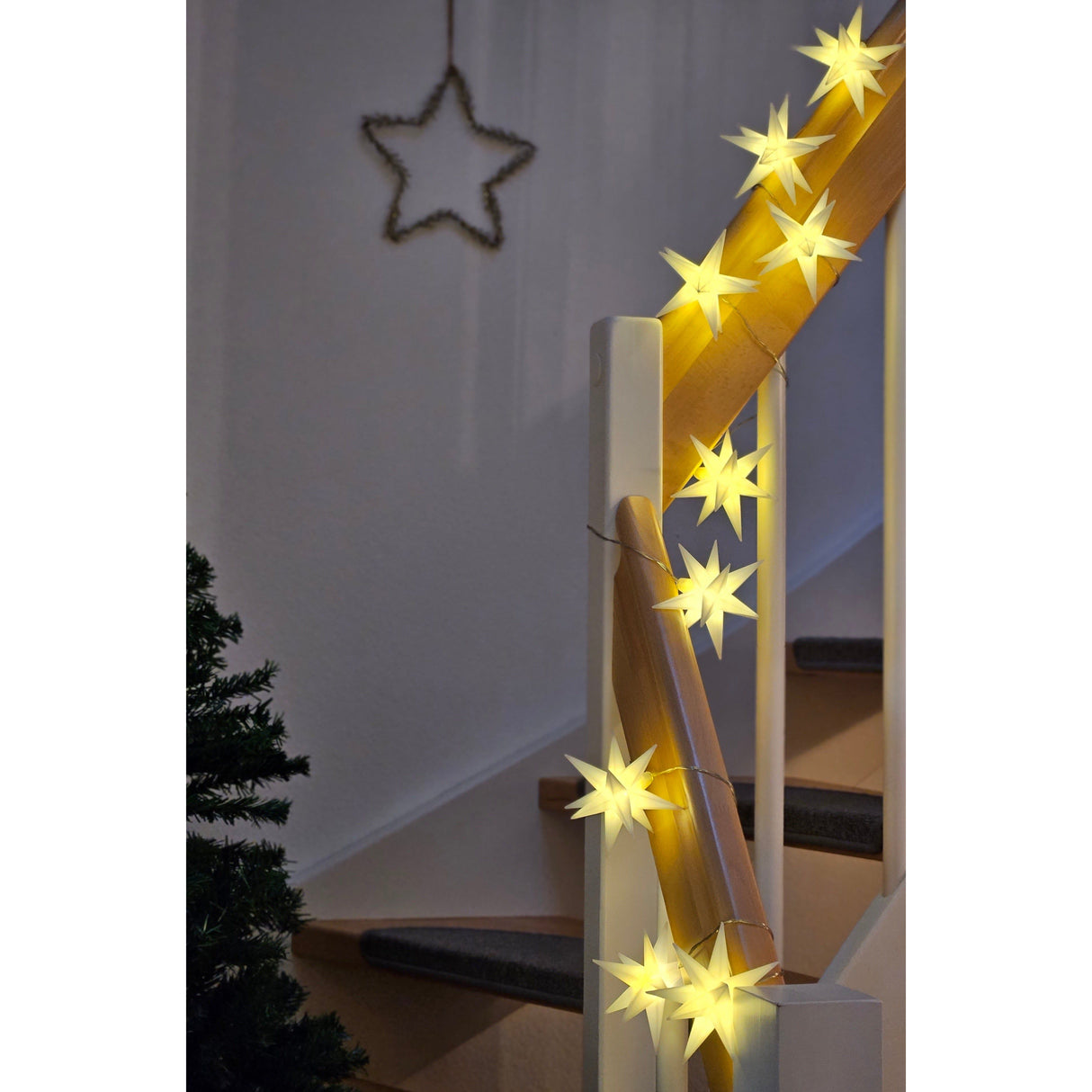 Lichterkette Weihnachtssterne LED warmweiß Fenster 3D Sterne mit Stecker 740cm