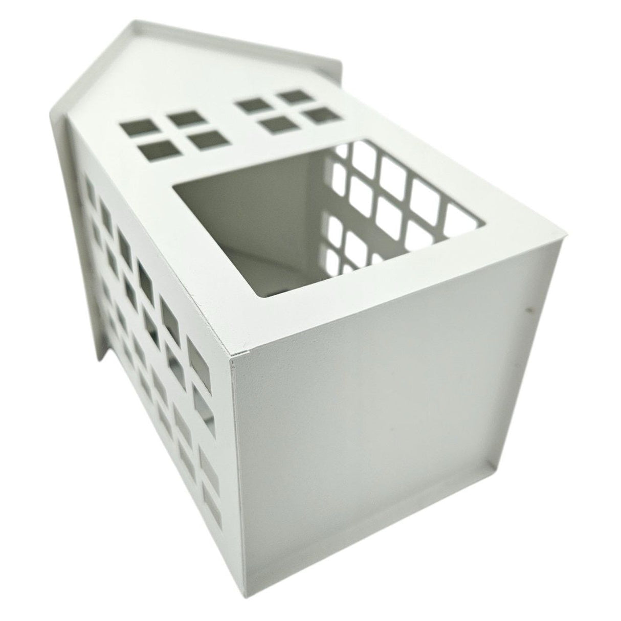 Windlicht Metall Haus weiß 2er Set Teelichthalter Deko Laternenhaus 21 cm