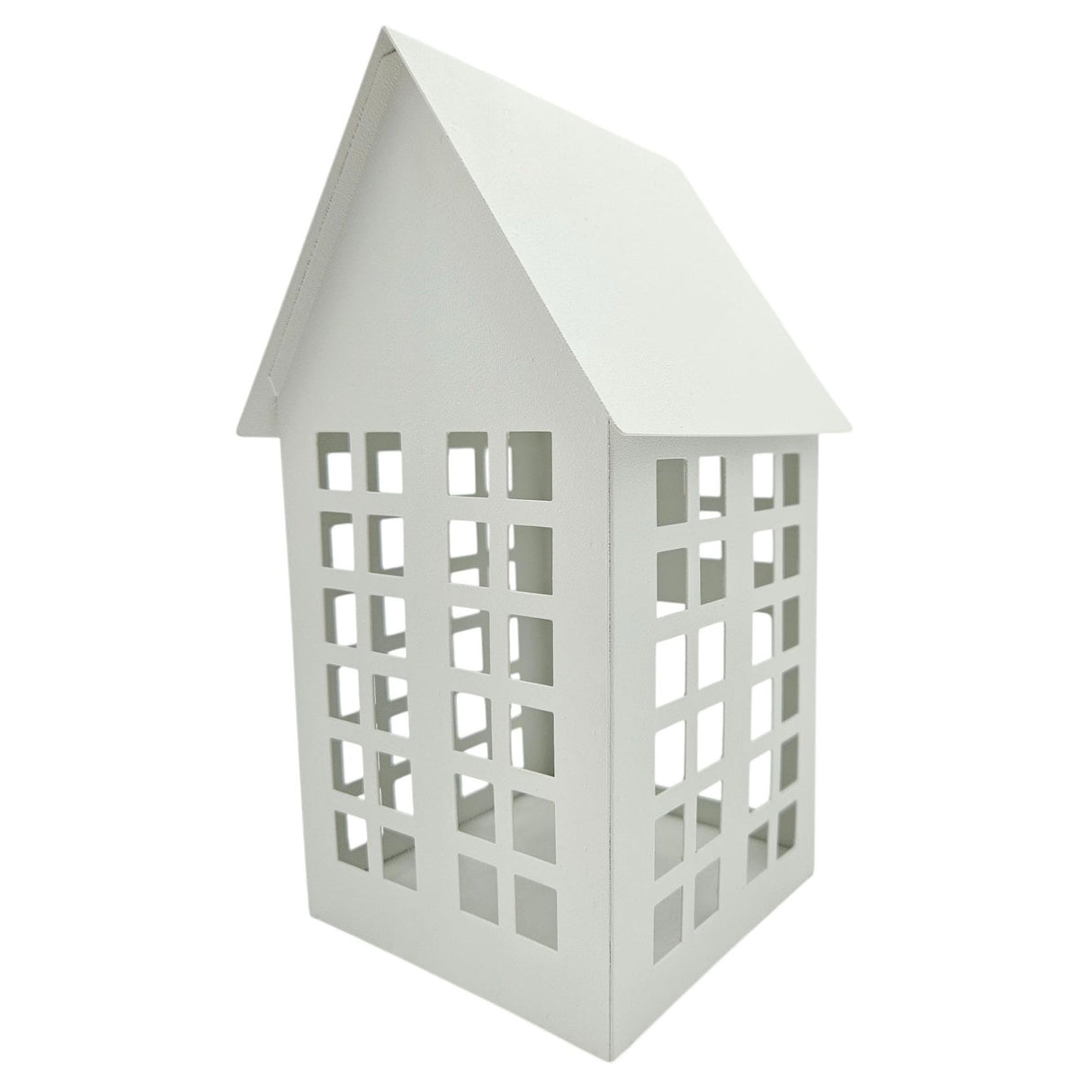 Windlicht Metall Haus weiß 2er Set Teelichthalter Deko Laternenhaus 21 cm