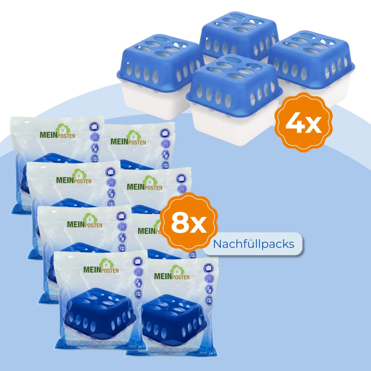 Luftentfeuchter 4x + 8x 400g Nachfüllpacks Raumentfeuchter für Bad Keller uvm. Bis 60m²