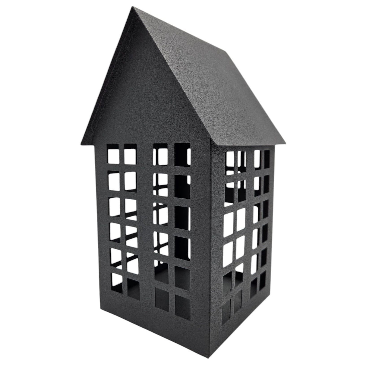 Windlicht Metall Haus schwarz 2er Set Teelichthalter Deko Laternenhaus 21 cm