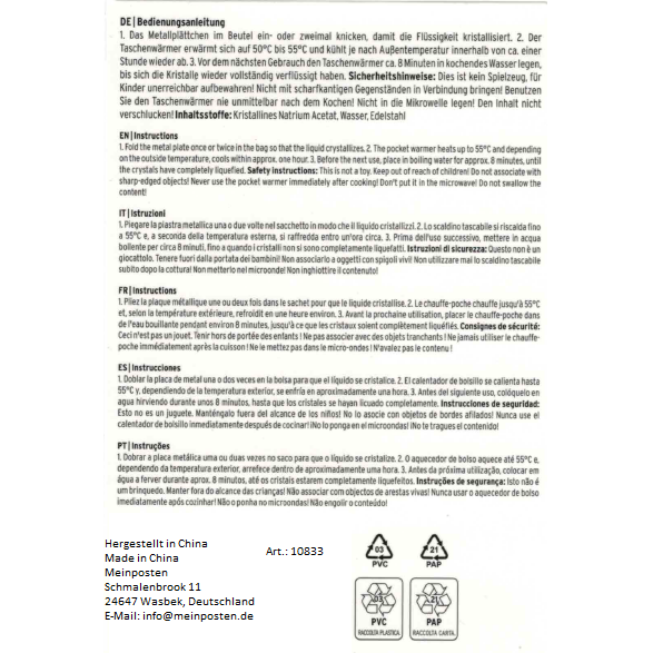 4 Handwärmer Taschenwärmer Pinguin Taschenheizung Wärmekissen Wärmer 4er SET