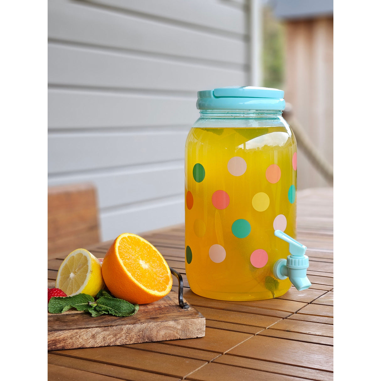 Saftspender Getränkespender mit Zapfhahn 3,75 Liter Kunststoff Wasserspender bunte Punkte TÜRKIS