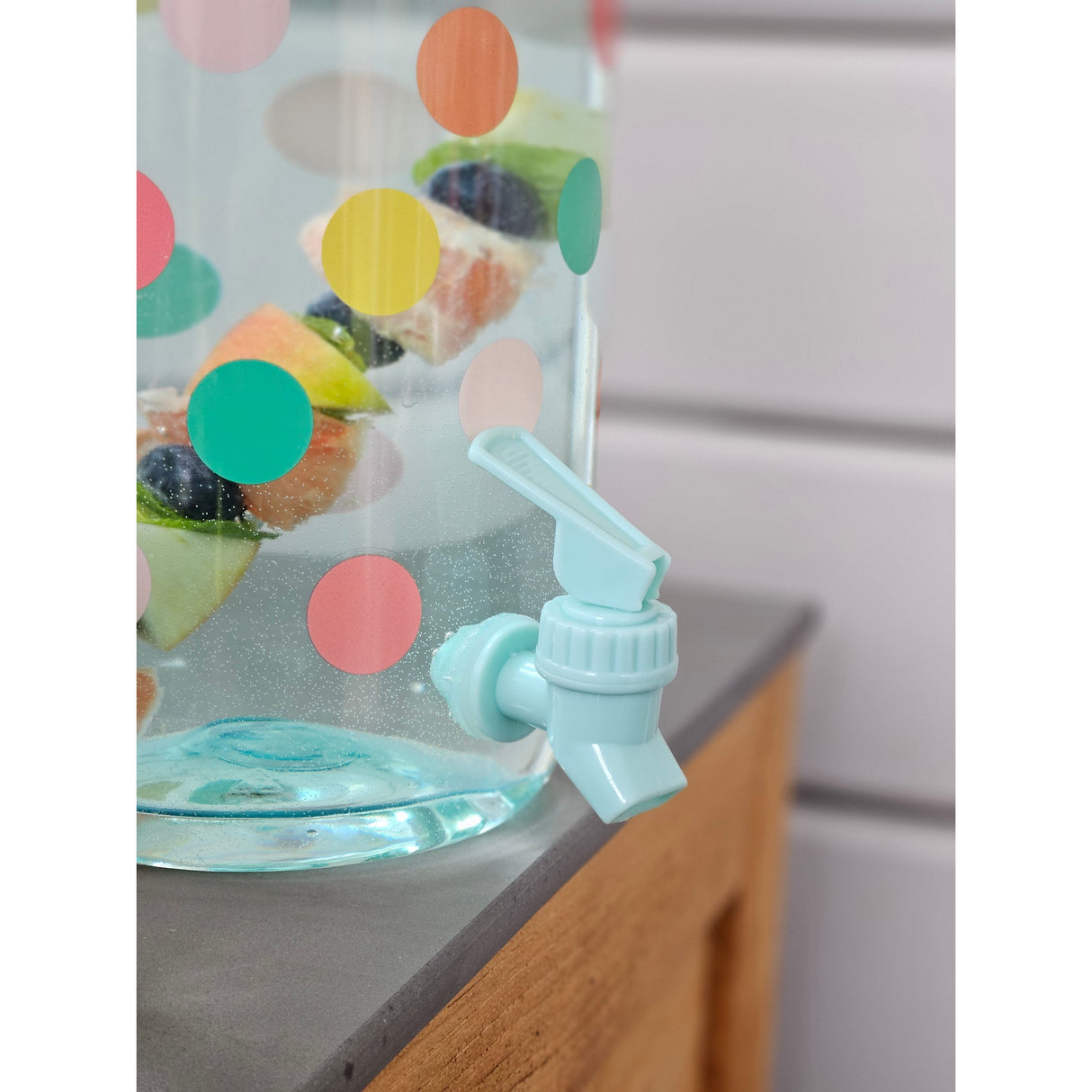 Saftspender Getränkespender mit Zapfhahn 3,75 Liter Kunststoff Wasserspender bunte Punkte TÜRKIS