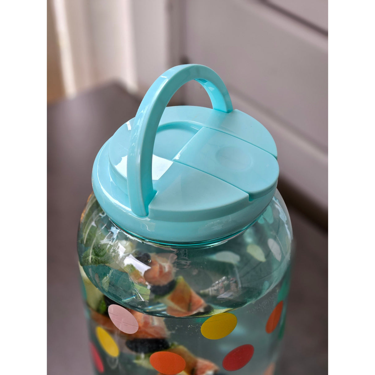 Saftspender Getränkespender mit Zapfhahn 3,75 Liter Kunststoff Wasserspender bunte Punkte TÜRKIS