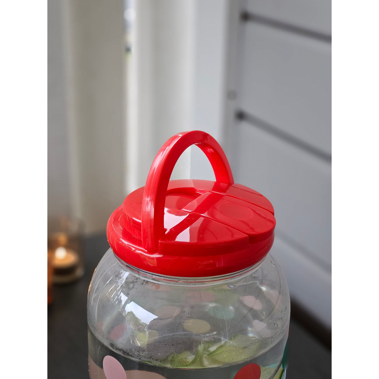 Saftspender Getränkespender mit Zapfhahn 3,75 Liter Kunststoff Wasserspender bunte Punkte ROT