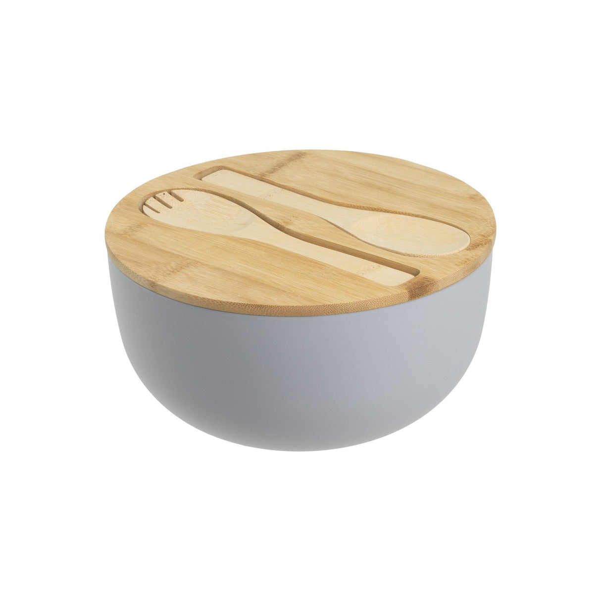 Salatschüssel mit Besteck Bambus grau 23 cm Holz Salatbesteck grau