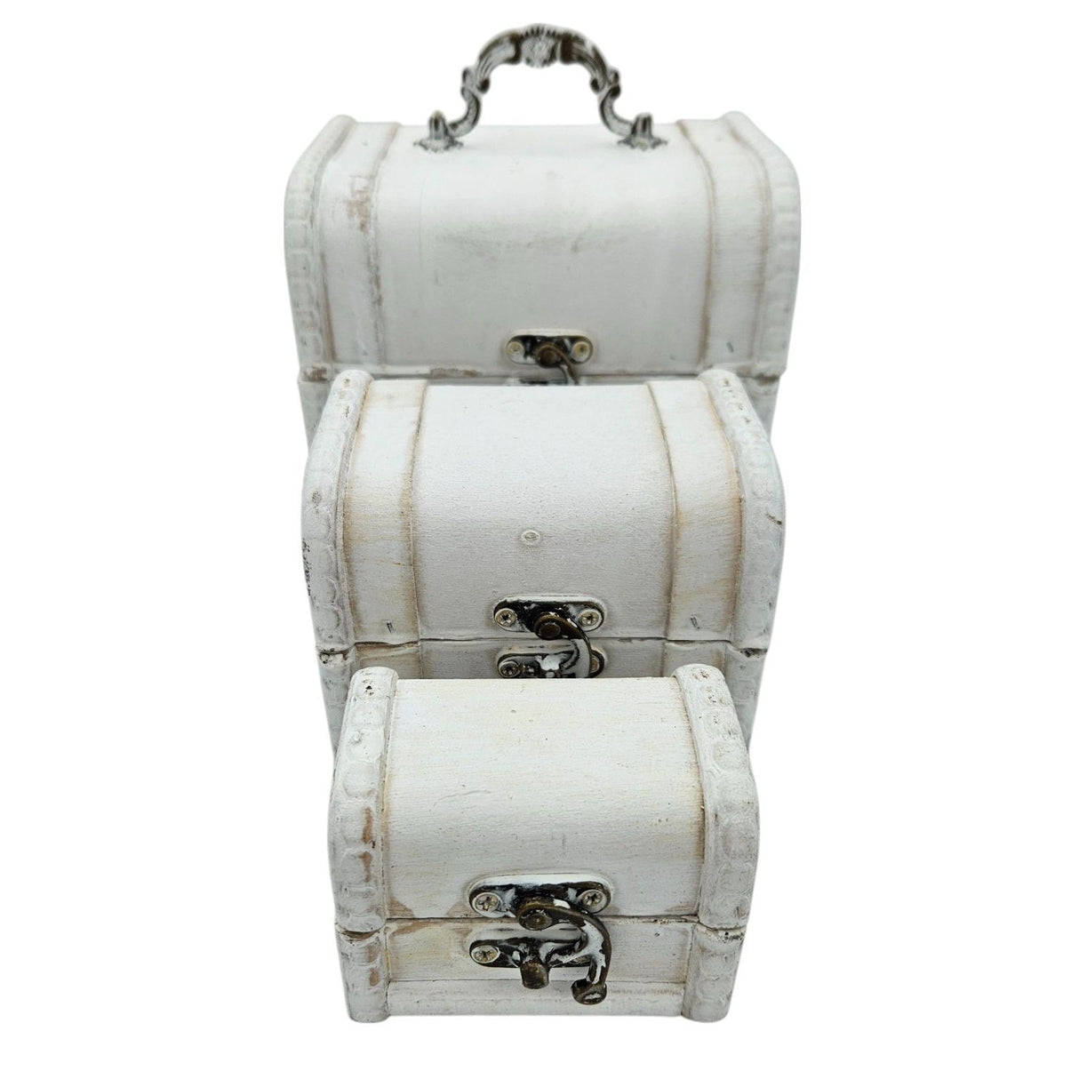 Schatzkiste Holzkiste mit Deckel Kiste weiß braun kleine Schatztruhe 3er Set