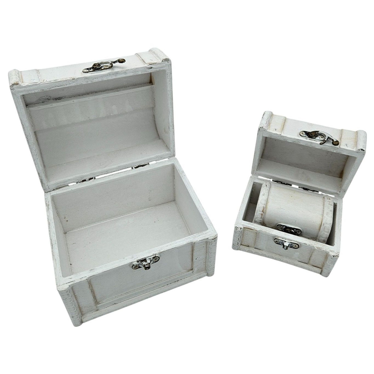 Schatzkiste Holzkiste mit Deckel Kiste weiß braun kleine Schatztruhe 3er Set