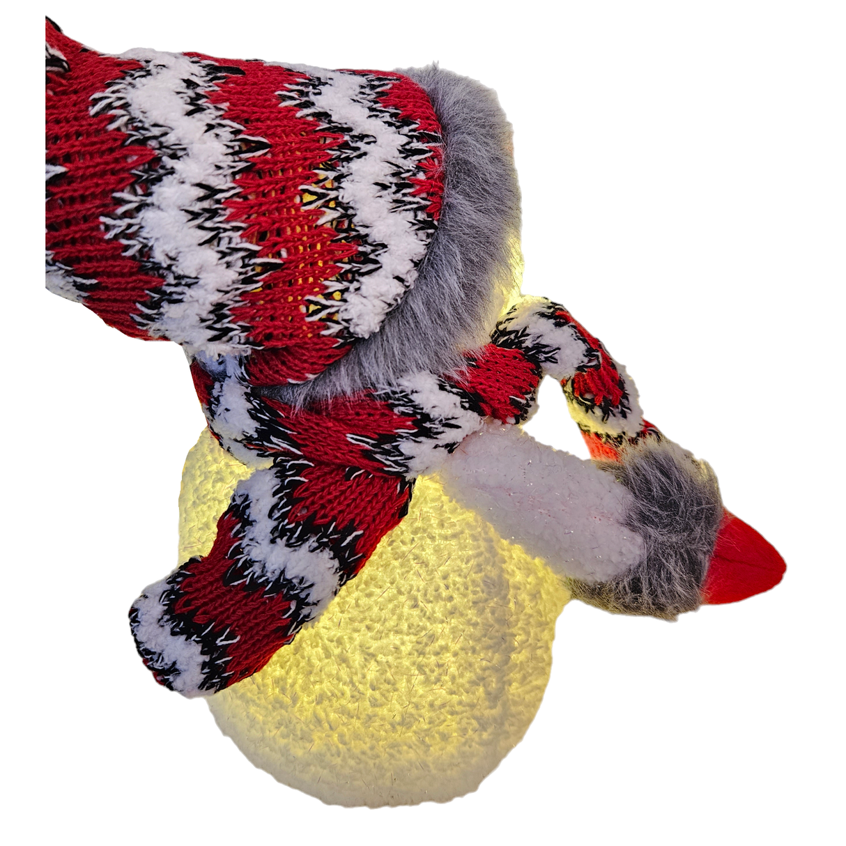 Schneemann mit warmweiß LED Beleuchtung Schal & Mütze rot Weihnachtsdeko H 20 cm