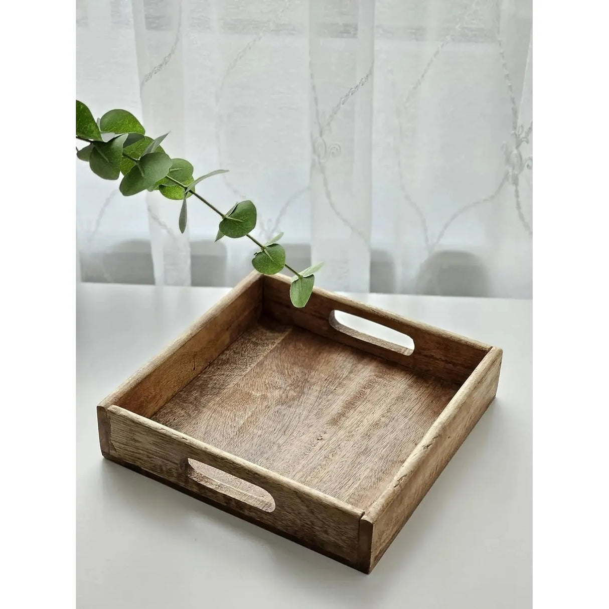 Serviertablett Dekotablett Mangoholz braun Natur Massiv Griff Schale eckig Holz